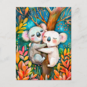 Illustration av koalas huggning i eukalyptus fores vykort