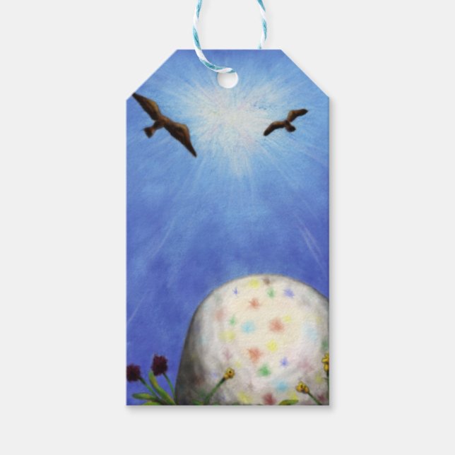 illustration av konstens påskägg som ljuger i gräs presentetikett (Framsidan)