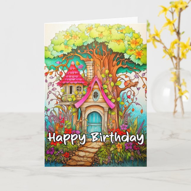 Illustration av kreativ Abstrakt Mushroom House Kort (Gul blomma)