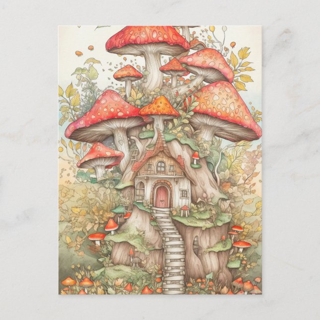 Illustration av Kreativet Mushroom Village Vykort (Framsida)