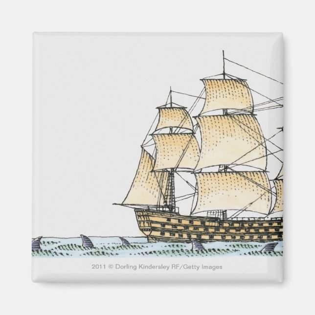 Illustration av krigsfartyg från slutet av 1800-ta magnet (Framsidan)