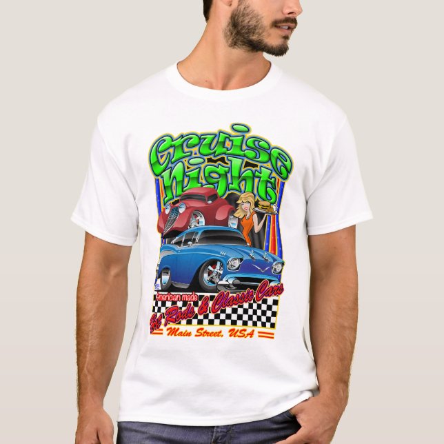 Illustration av kryssningsnattar i Hot rod och kla T Shirt (Framsida)