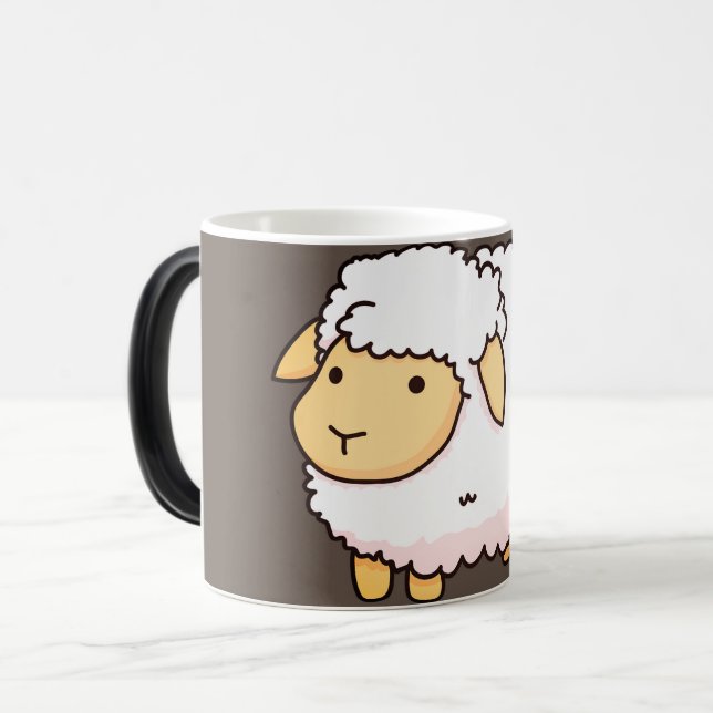 Illustration av kute och vita får magisk mugg (Framsida vänster)