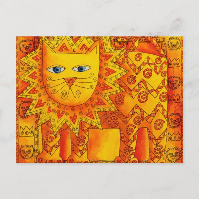 Illustration av lejon i vattenfärg med mönster vykort (Framsida)