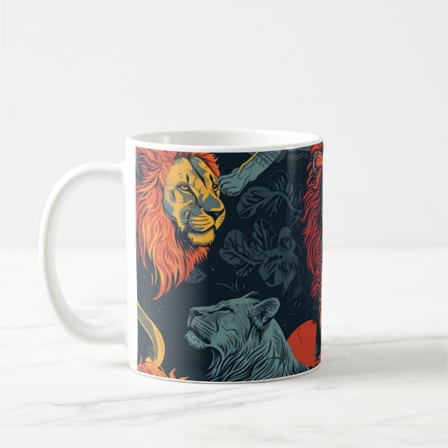 illustration av lejon vintage kaffemugg (Vänster)