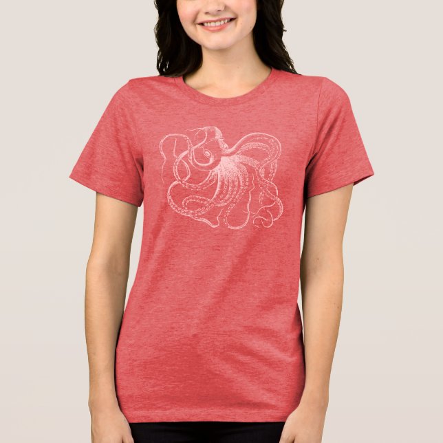 Illustration av ljus rosa Vintage oktopus T Shirt (Framsida)