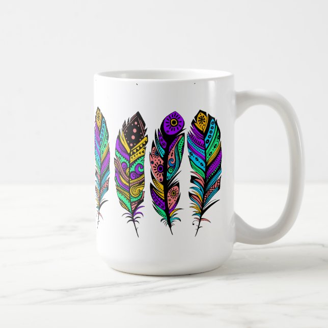 illustration av ljusa färger stamfjädrar kaffemugg (Höger)