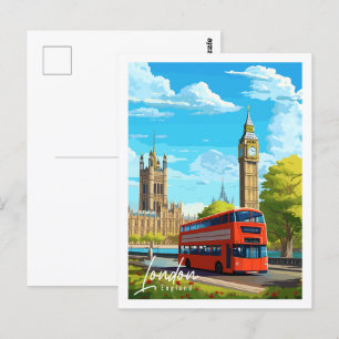 illustration av London England vintage resor ställ Vykort