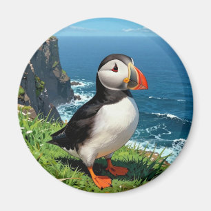 Illustration av lunnefågel vid havet magnet