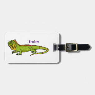 illustration av lycklig grönt iguana-tecknaden bagagebricka