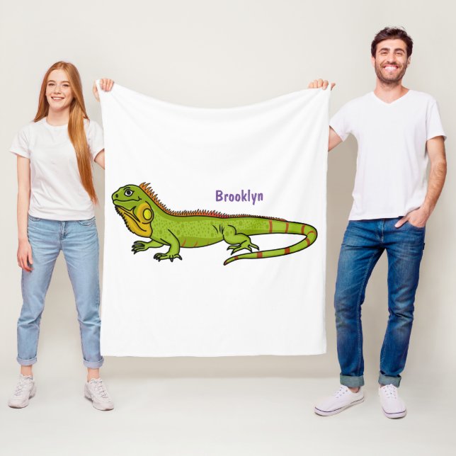 illustration av lycklig grönt iguana-tecknaden fleecefilt (På plats)