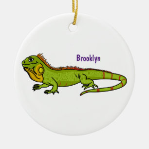 illustration av lycklig grönt iguana-tecknaden julgransprydnad keramik