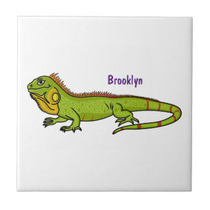 illustration av lycklig grönt iguana-tecknaden kakelplatta
