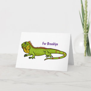 illustration av lycklig grönt iguana-tecknaden kort