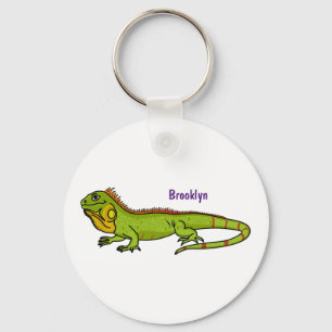 illustration av lycklig grönt iguana-tecknaden nyckelring