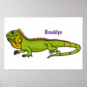 illustration av lycklig grönt iguana-tecknaden poster