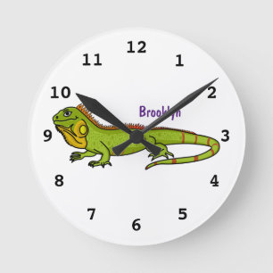 illustration av lycklig grönt iguana-tecknaden rund klocka