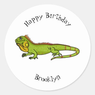 illustration av lycklig grönt iguana-tecknaden runt klistermärke