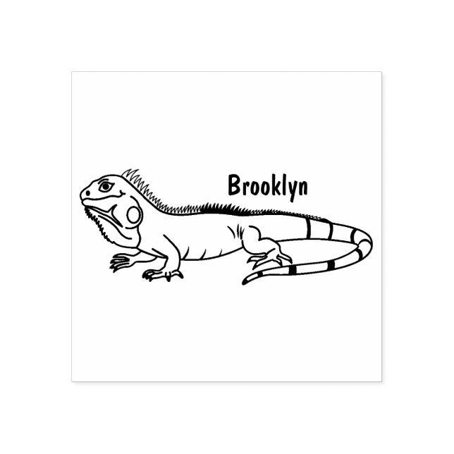 illustration av lycklig grönt iguana-tecknaden stämpel (Tryck)