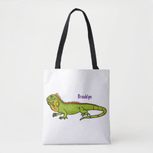 illustration av lycklig grönt iguana-tecknaden tygkasse