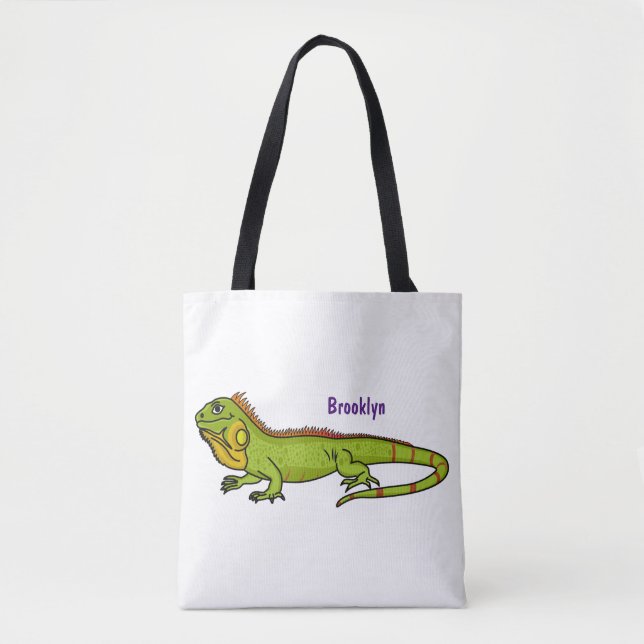 illustration av lycklig grönt iguana-tecknaden tygkasse (Framsida)
