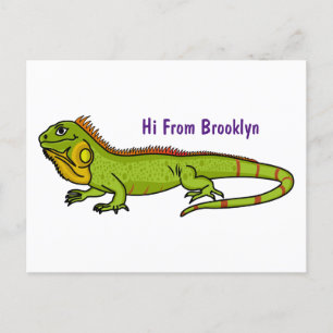 illustration av lycklig grönt iguana-tecknaden vykort