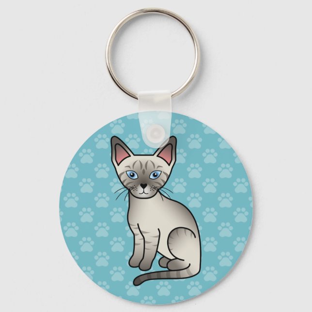 Illustration av Lynx Point Siamese Cat Cute Teckna Nyckelring (Framsida)