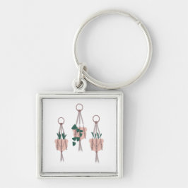 Illustration av Macrame Plant Hanger Planter Pots Fyrkantig Silverfärgad Nyckelring
