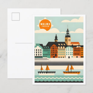 Illustration av Malmo Sverige Art Vintage resor Vykort