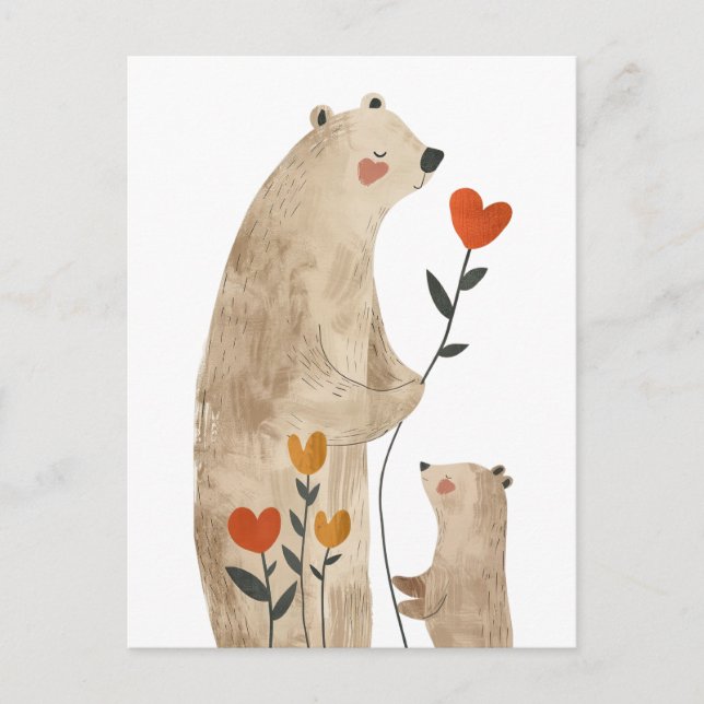 Illustration av mamma isbjörn och unge Söt och bed Vykort (Framsida)