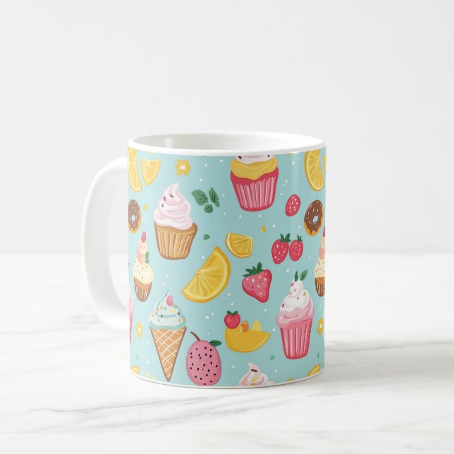 Illustration av matvaror i Mönster Kaffemugg (Framsida vänster)