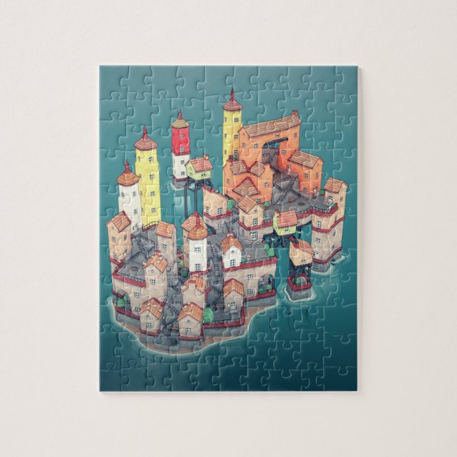 Illustration av medeltida Fantasy Fortress Island  Pussel (Vertikal)