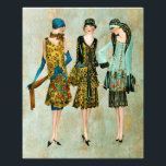 Illustration av Mode i vintage 1930 Fototryck<br><div class="desc">Mode Illustration i vintage 1930 över guld och grönt över papper</div>