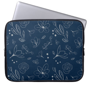 Illustration av modern marin blå Blommigt Laptop Fodral