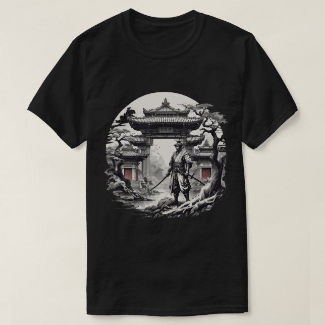 Illustration av Monochrome Samurai Warrior T Shirt (Design framsida)