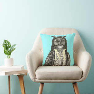 Illustration av monogram Gult Aqua Grått Vintage U Kudde