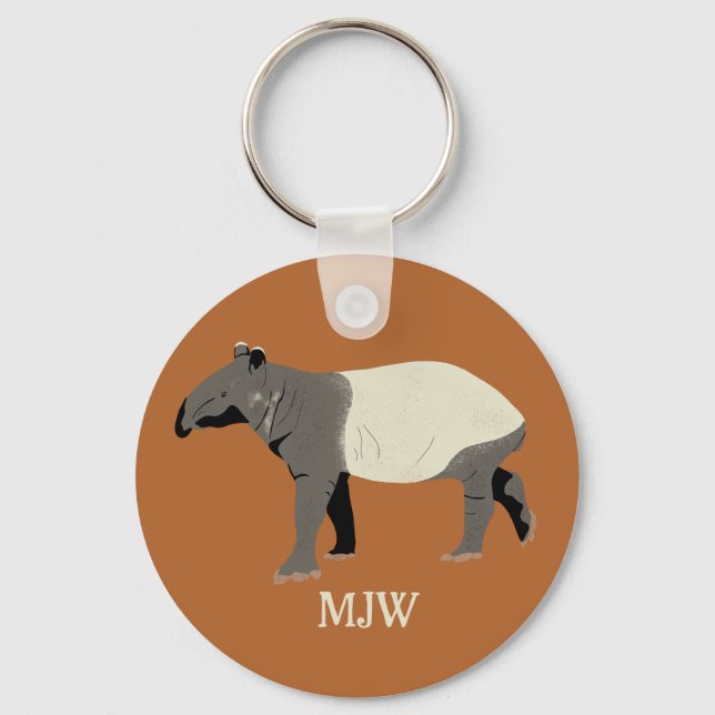 Illustration av monogrammed Malayan Tapir Animal I Nyckelring (Framsida)