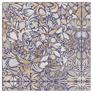 Illustration av Mönster i den vita Blommigten guld Tyg