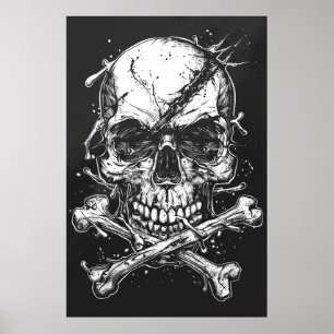 Illustration av mörk Evil Unique Skull och Crossbo Poster