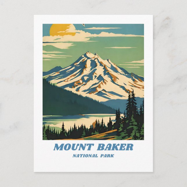 Illustration av Mount Baker National Forest retro  Vykort (Framsida)