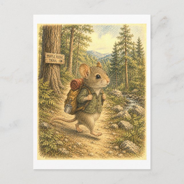 Illustration av mus som vandrar vykort (Framsida)