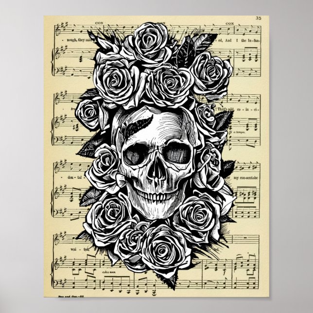 Illustration av musikkonsten Human Skull Ro lakan Poster (Framsidan)