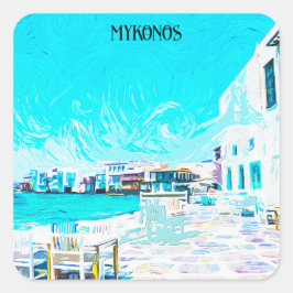 Illustration av Mykonos Greece Aegean Sea Oil Pain Fyrkantigt Klistermärke