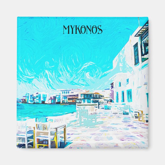 Illustration av Mykonos Greece Aegean Sea Oil Pain Magnet (Framsidan)
