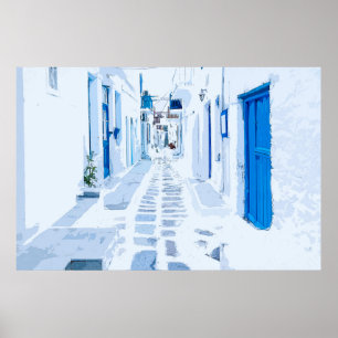 Illustration av Mykonos vattenfärg Poster