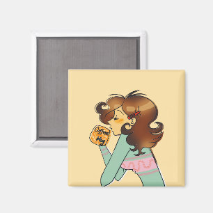 Illustration av mysigt kaffeflicka magnet