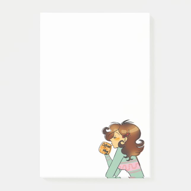 Illustration av mysigt kaffeflicka post-it block (Framsida)