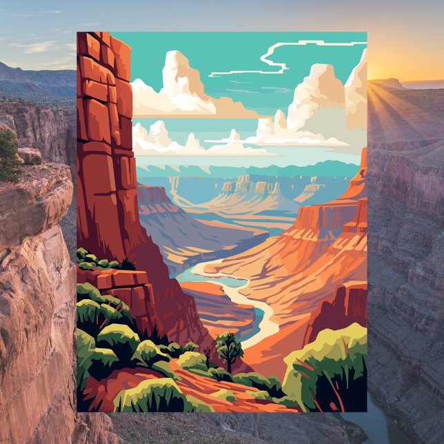 Illustration av nationalparken Grand Canyon Vykort (Grand Canyon National Park Illustration Postcard
)