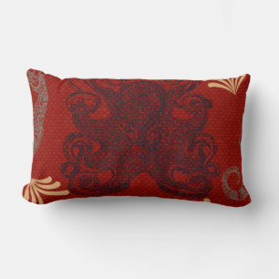 Illustration av Nautical Red Octopus Sea Monster Lumbarkudde