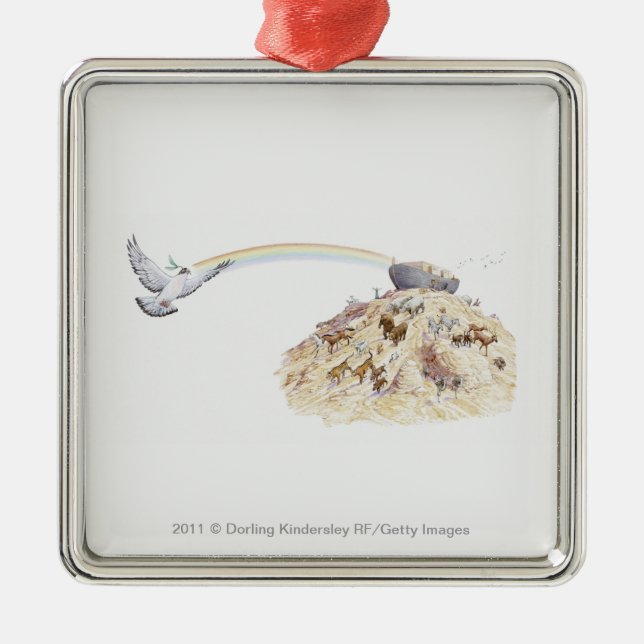 Illustration av Noahs ark med att lämna för djur Julgransprydnad Metall (Framsidan)